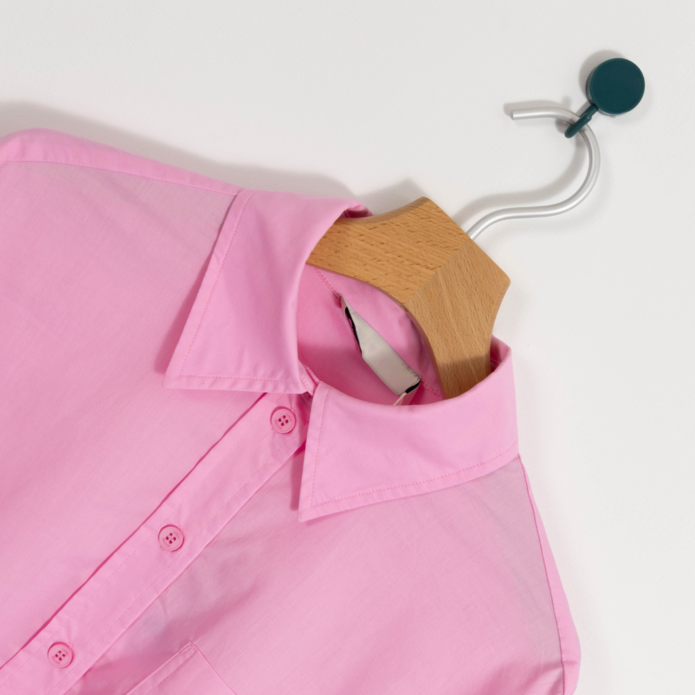 Custom Women Long Poplin Pink Button Up Shirt 4Y4A0680