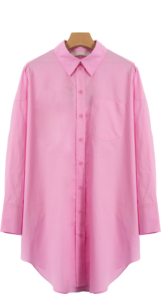 Custom Women Long Poplin Pink Button Up Shirt 4Y4A0680