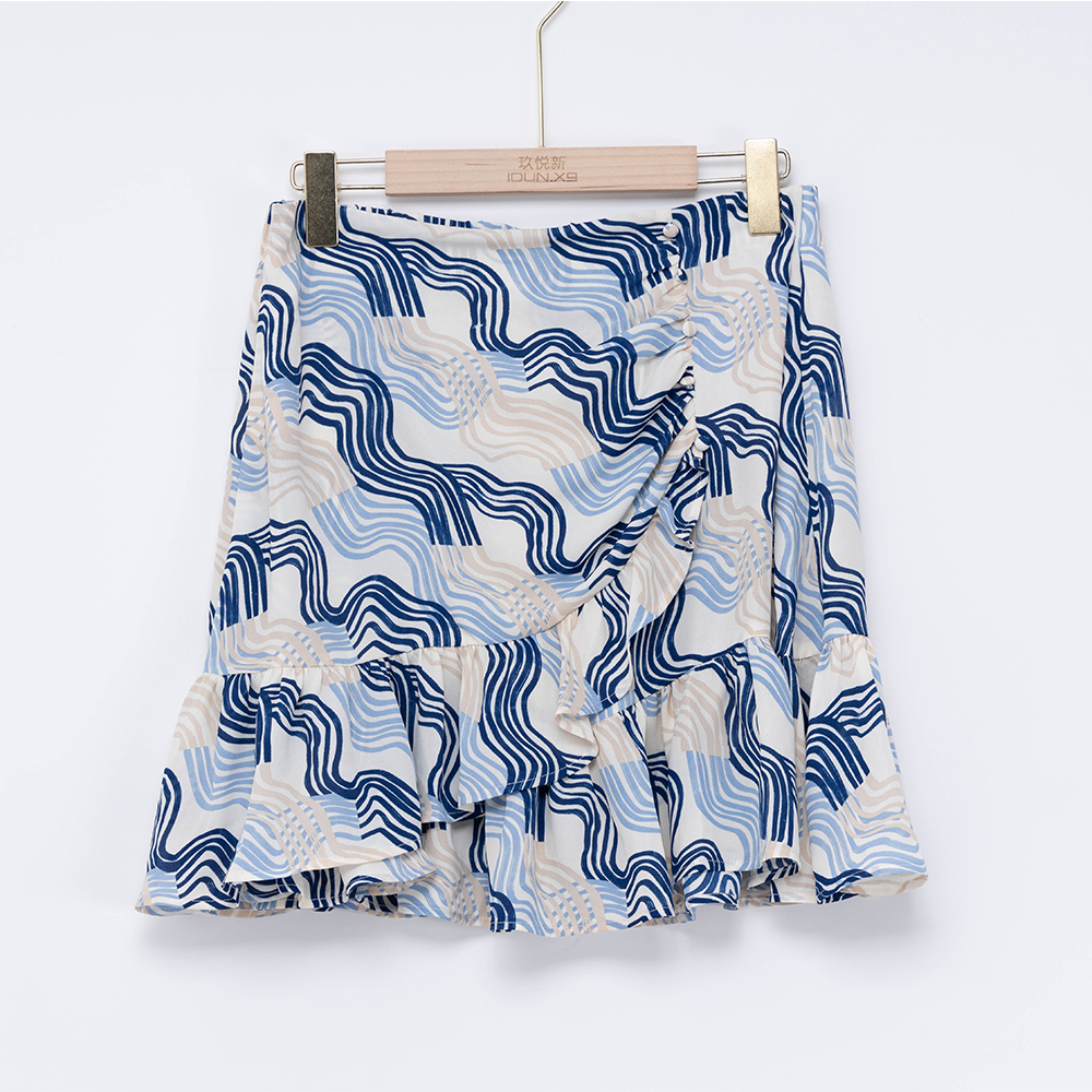 New Joys Water Wave Pattern Short Wrap Skirts 
