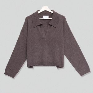 Custom Women Wool Blended Lapel V Neck Sweater WO-FKN-001