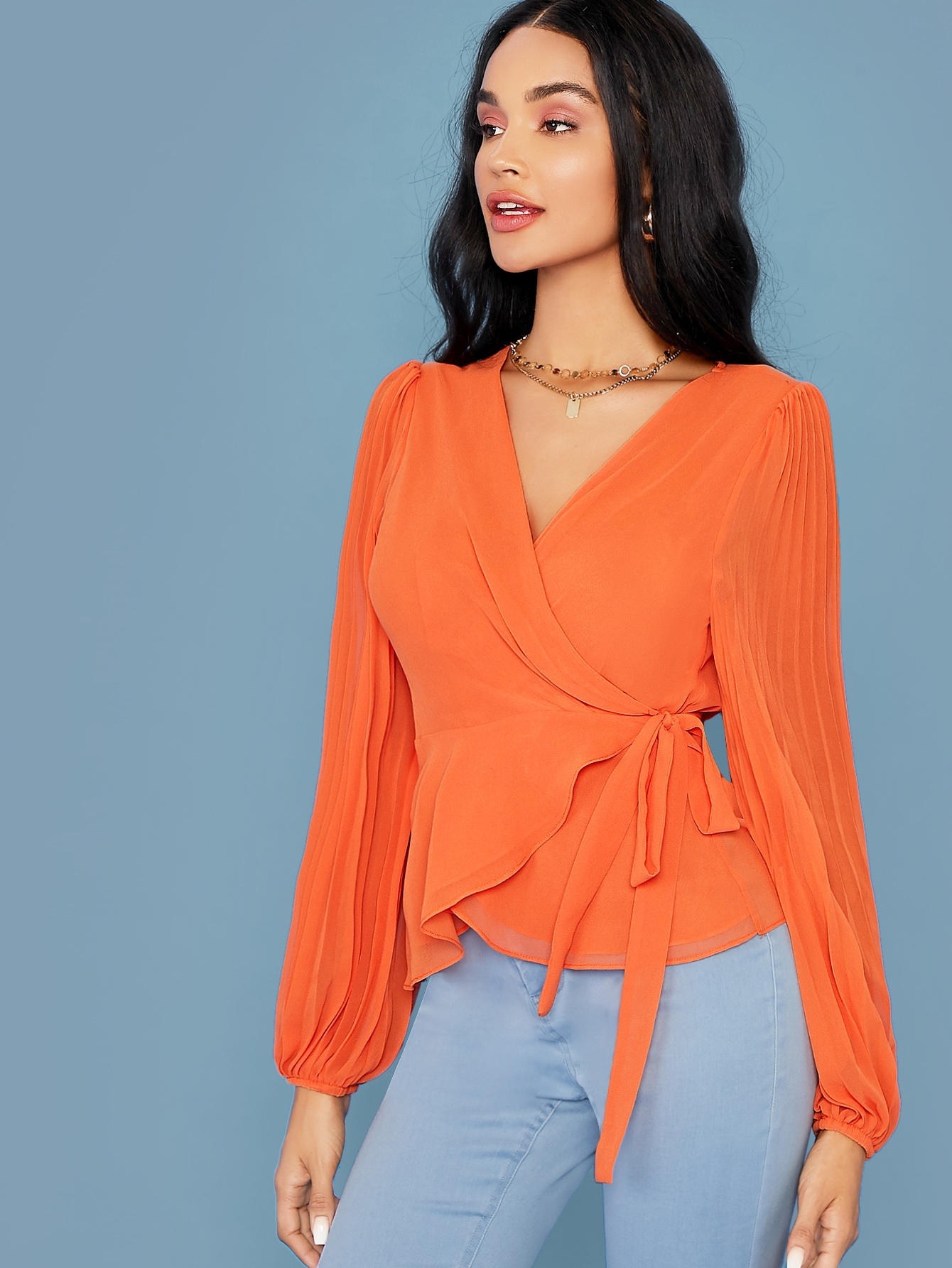 orange pleated top