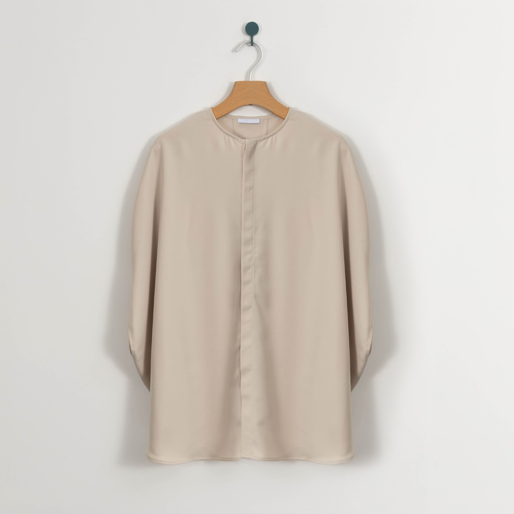 Custom Women Collarless Recycle Polyester Hidden Button Up Shirt 4Y4A0490