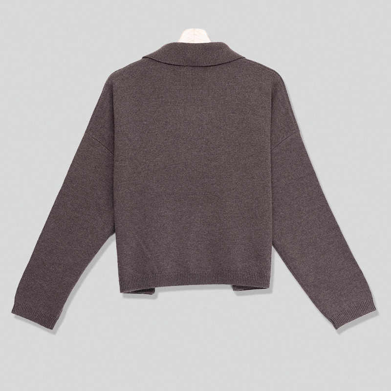 Custom Women Wool Blended Lapel V Neck Sweater WO-FKN-001